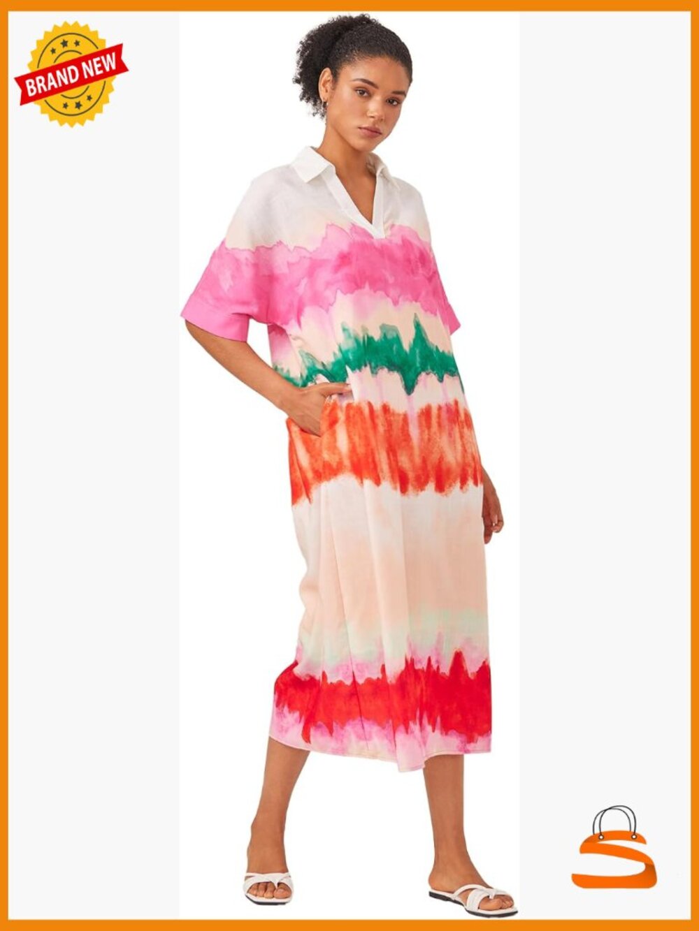 Flowy V Neck Maxi Dress with Pockets Short Sleeve Loose Summer
